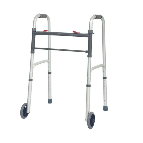 Bliss Medical Handrail Portable Steel Adult Two Button Folding Walker with 5′′ Wheels for Disable 